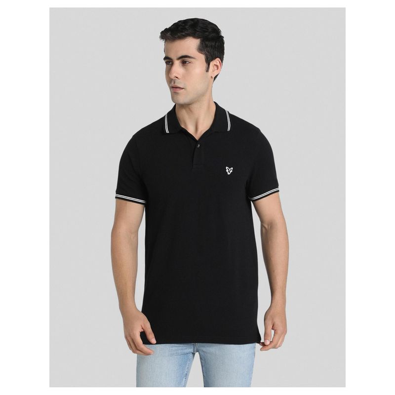 American Eagle Men Black Slim Fit Tipped Flex Pique Polo T-shirt (S)