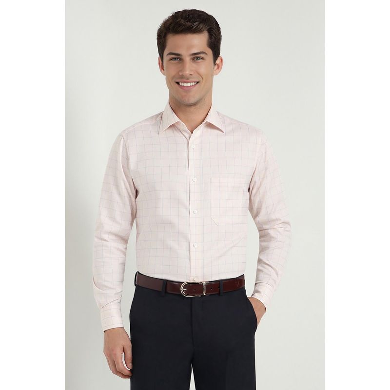 Allen Solly Men Peach Regular Fit Checks Full Sleeves Formal Shirt (39)