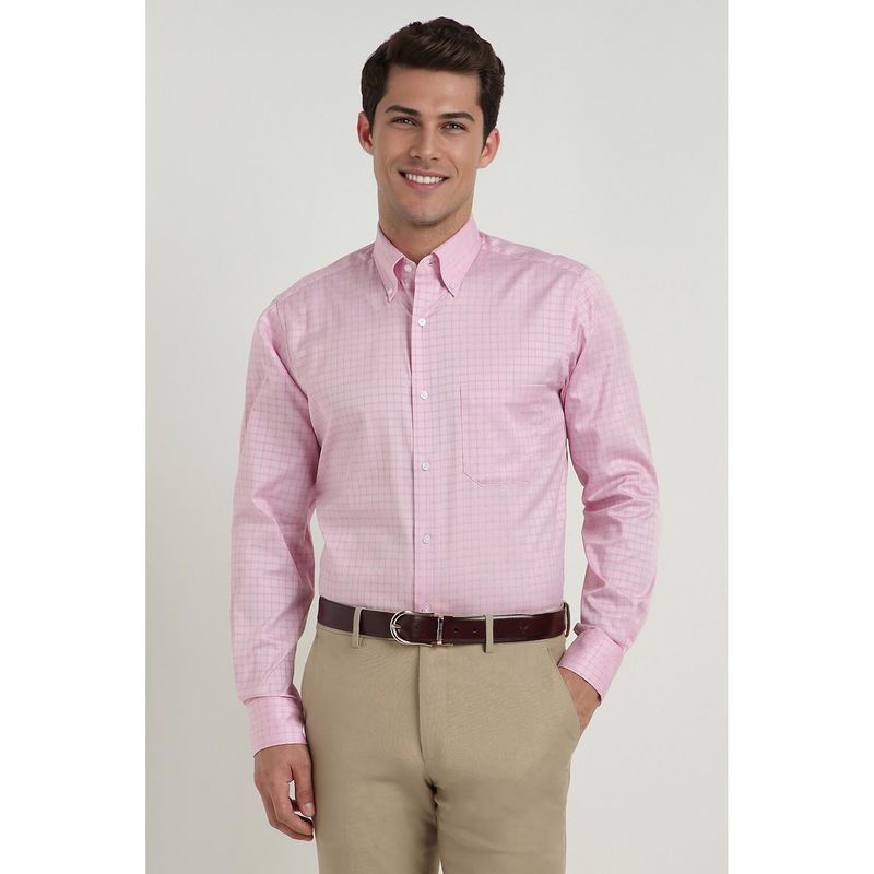 Allen Solly Men Pink Regular Fit Checks Full Sleeves Formal Shirt (38)