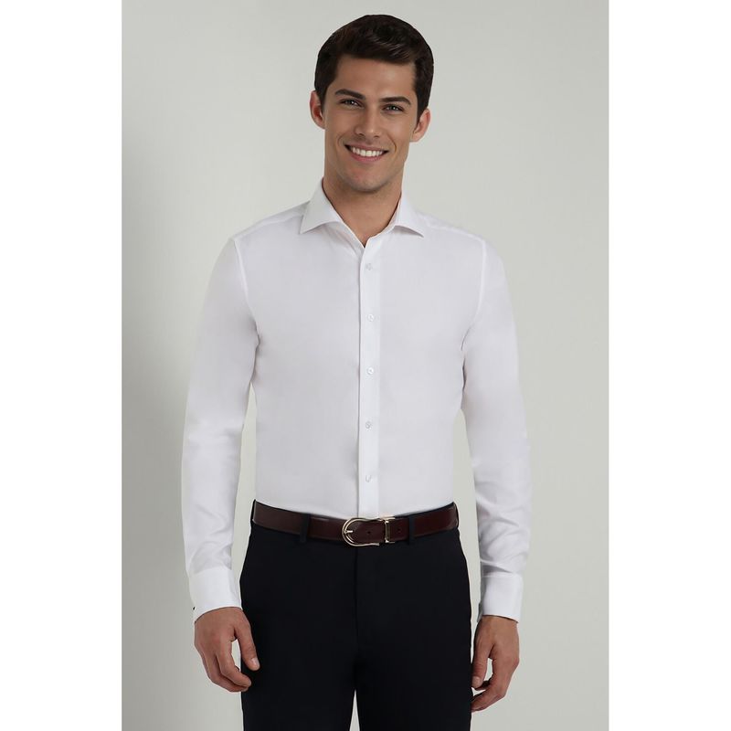Allen Solly Men White Slim Fit Textured Full Sleeves Formal Shirt (40)
