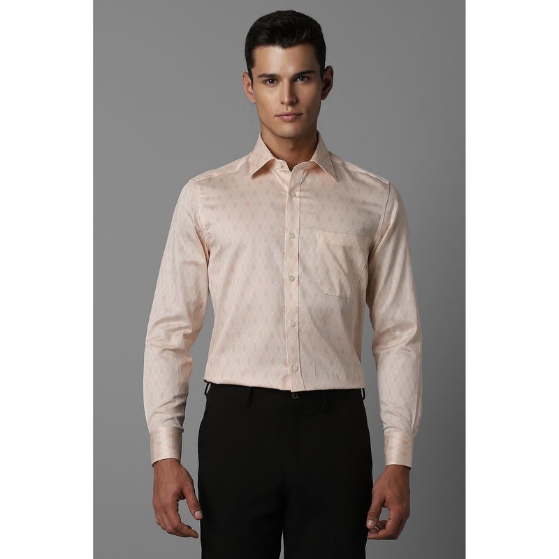 Louis Philippe Men Peach Regular Fit Print Full Sleeves Formal Shirt (39)