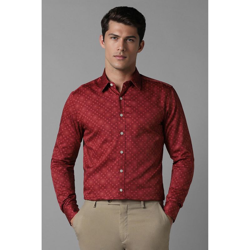 Louis Philippe Men Maroon Slim Fit Print Full Sleeves Formal Shirt (40)