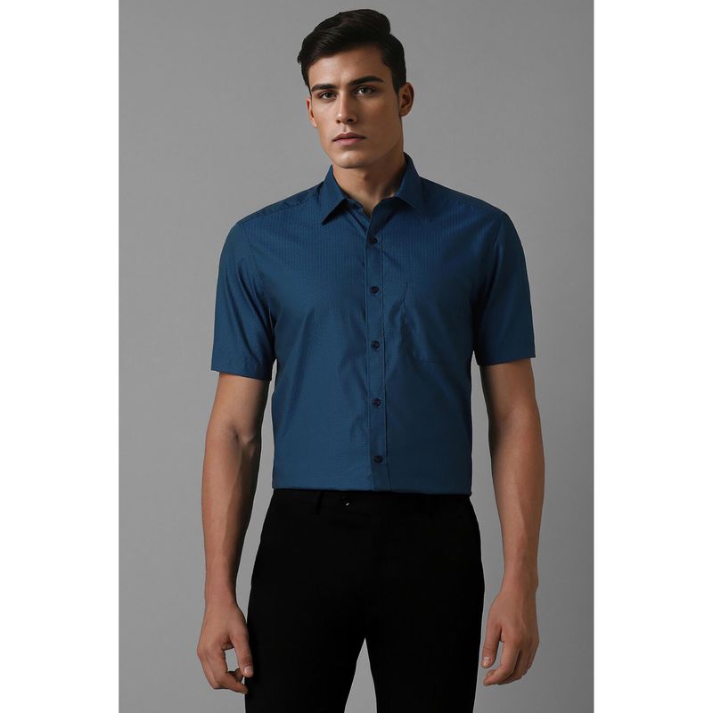 Louis Philippe Men Navy Blue Regular Fit Self Design Half Sleeves Formal Shirt (42)