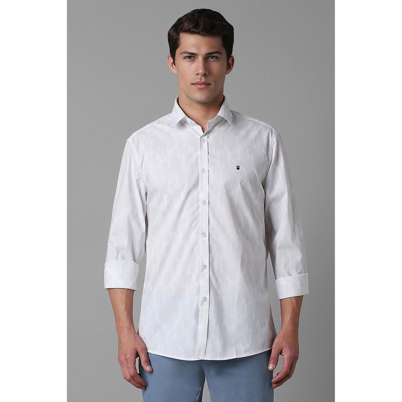 Louis Philippe Men White Slim Fit Print Full Sleeves Casual Shirt (39)