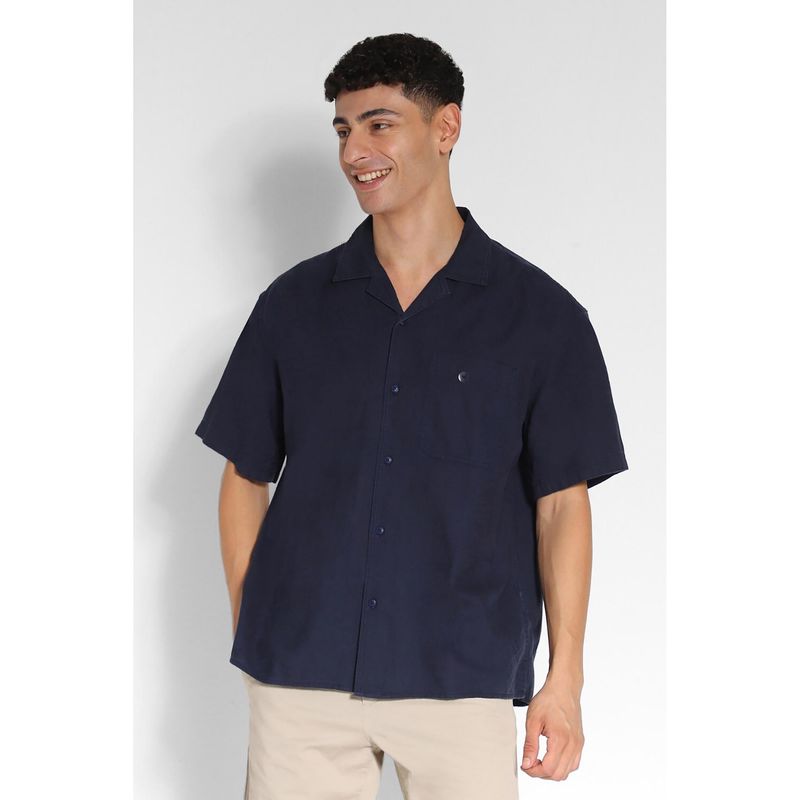 American Eagle Men Navy Blue Solid Half Sleeves Shirt (S)