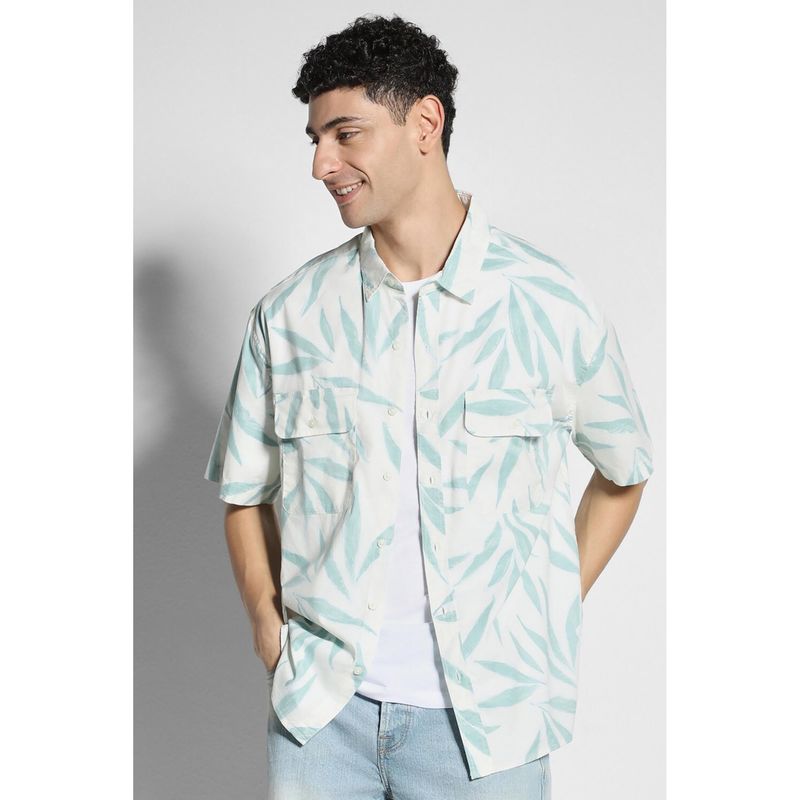 American Eagle Men Green Printed Half Sleeves Shirt (M)