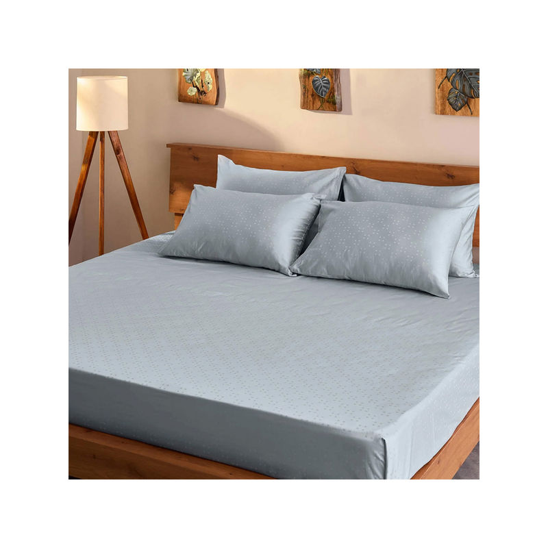 Unalome Arctic 300 Tc Fitted Bedsheet with Two Pillow Covers (Queen)