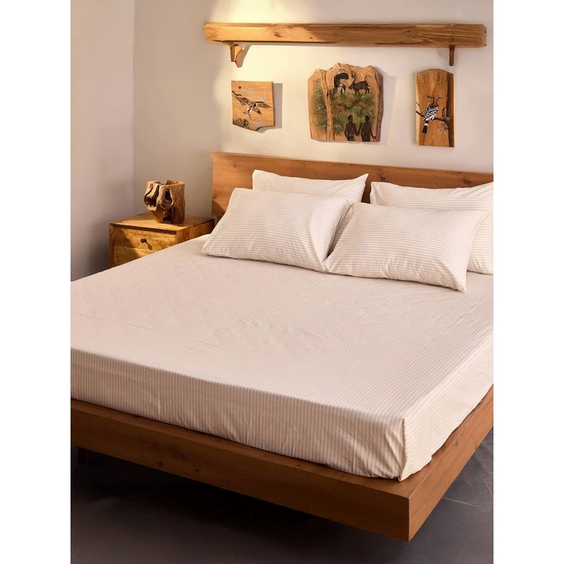 Unalome Linear Luxe 200 Tc Fitted Bedsheet with Two Pillow Covers (Queen)