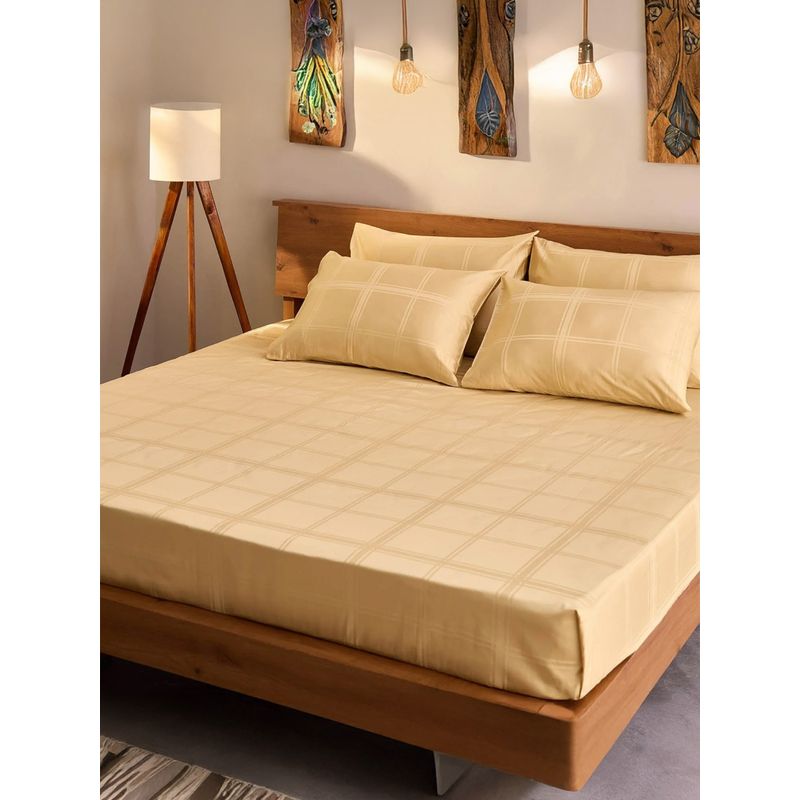 Unalome Walnut-Gold 300 Tc Flat Bedsheet with Two Pillow Covers (Queen)