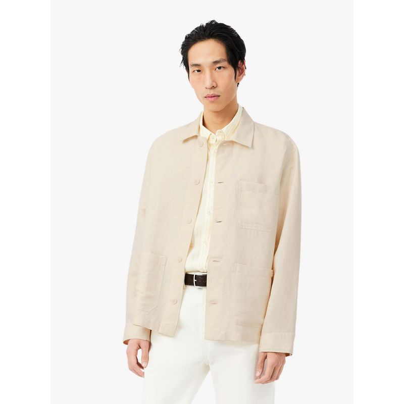 Lacoste Men Beige Linen Blend Solid Shirt (44)