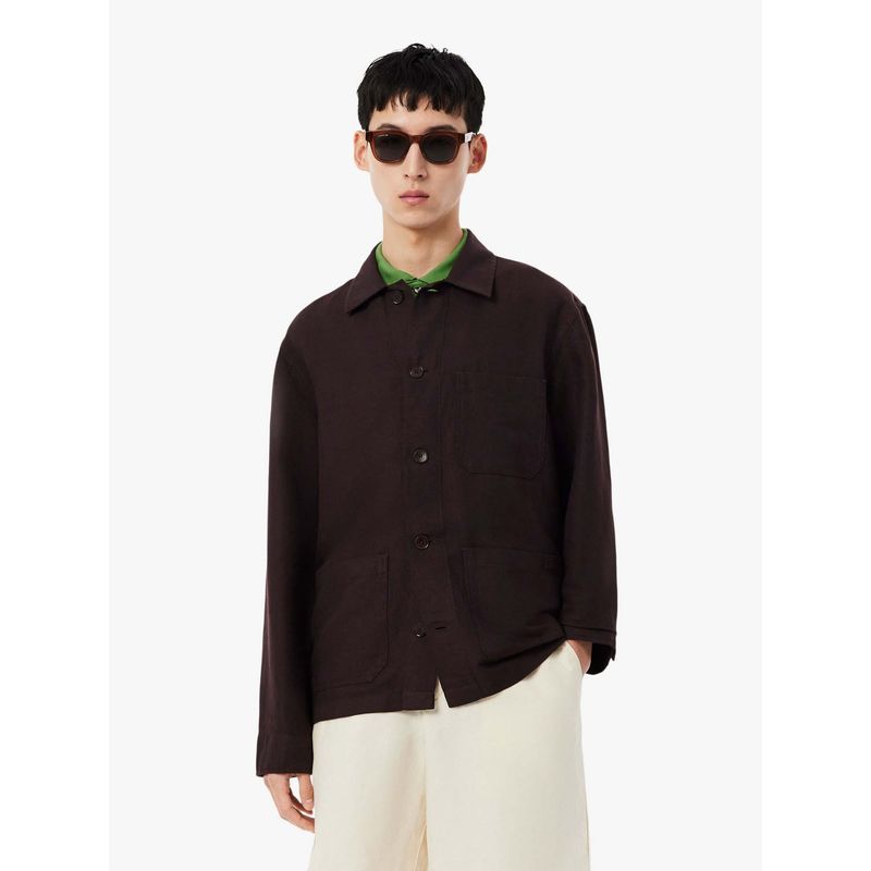Lacoste Men Brown Linen Blend Solid Shirt (40)