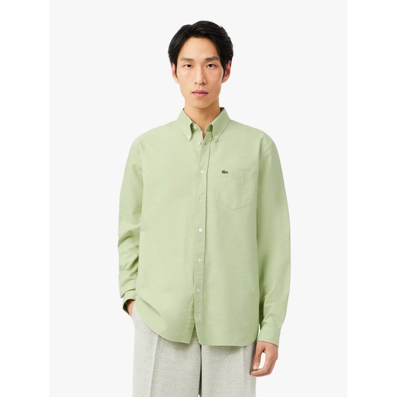 Lacoste Men Green Cotton Solid Shirt (38)