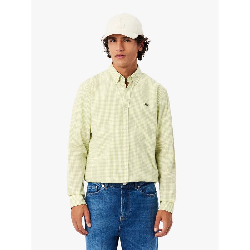 Lacoste Men White Cotton Checks Shirt (38)