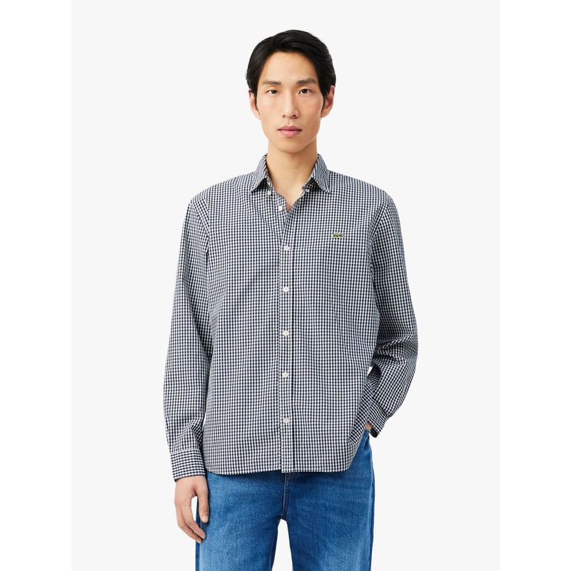 Lacoste Men White Cotton Checks Shirt (38)