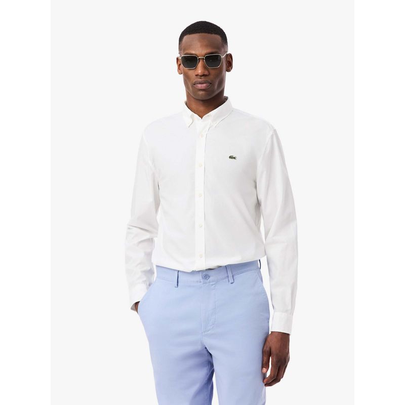 Lacoste Men White Cotton Solid Shirt (40)