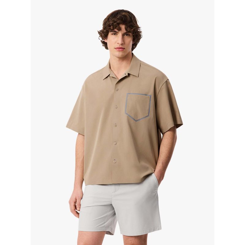 Lacoste Men Beige Polyester Solid Shirt (38)