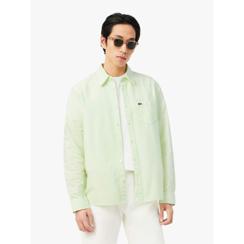 Lacoste Men Green Cotton Stripes Shirt (44)