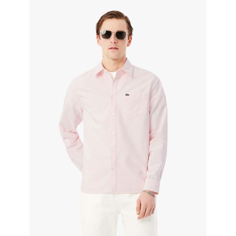 Lacoste Men Pink Cotton Stripes Shirt (42)