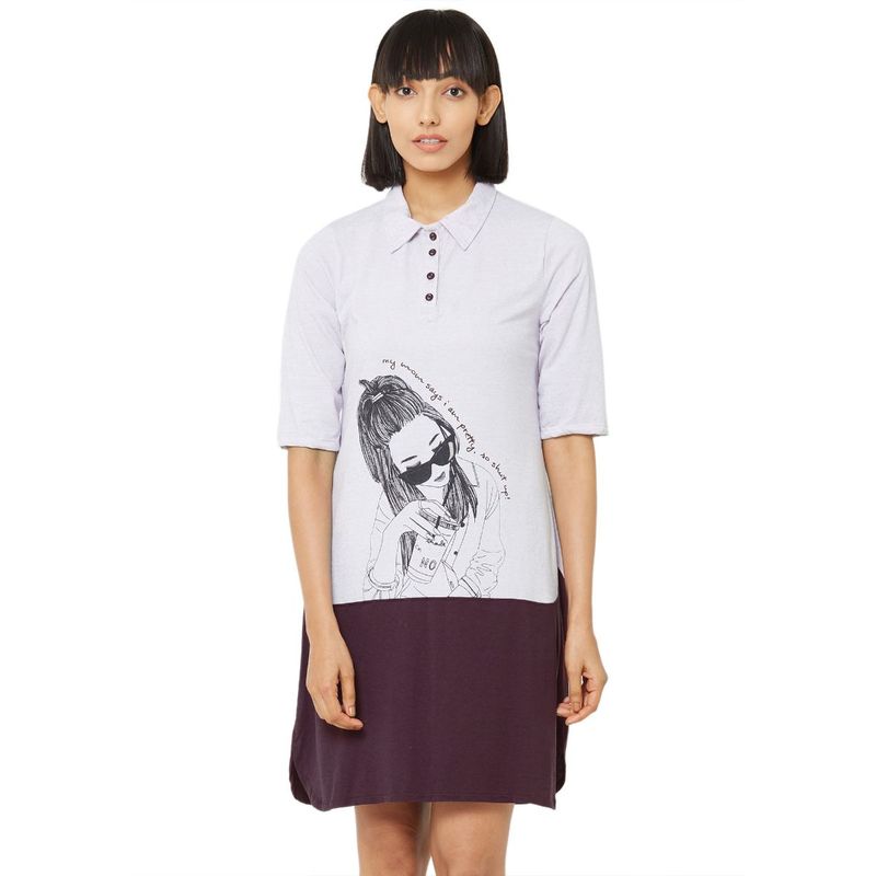 SOIE Womens Super-Soft Cotton Viscose Knee Length Sleep Shirt - Purple (M)(M)