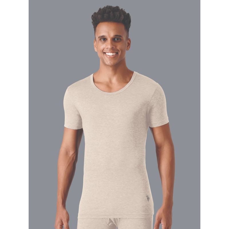 U.S. POLO ASSN. Men Beige I754 Natural Polyester Thermal Top (S)