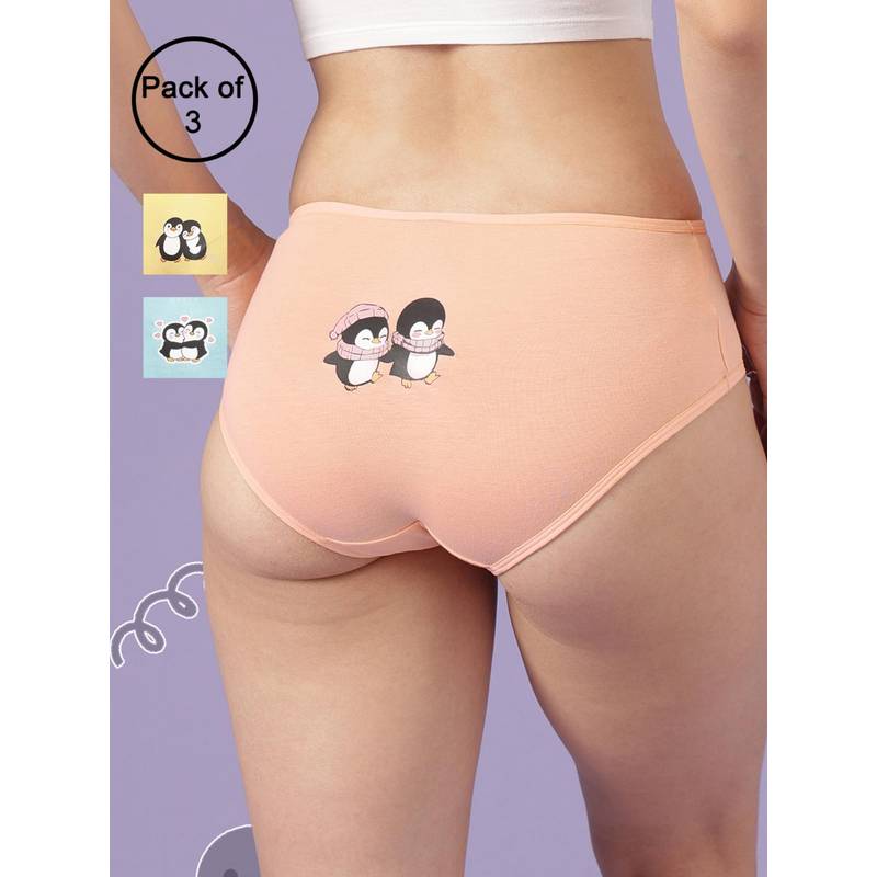 Clovia Cotton Printed Back Mid Waist Hipster Panties for Women (Pack of 3) (L)