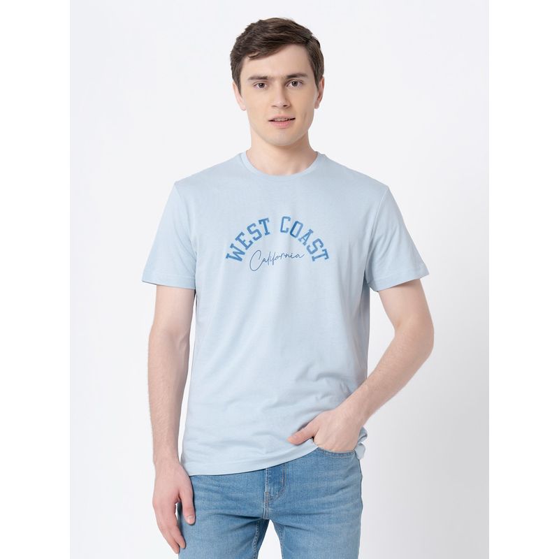 Red Tape Light Blue Graphic Print Pure Cotton Mens T-Shirt (S)