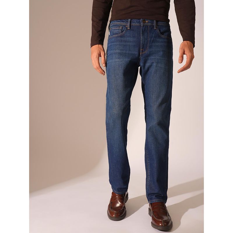 SELECTED HOMME Blue Mid Rise Straight Fit Jeans (29/32)