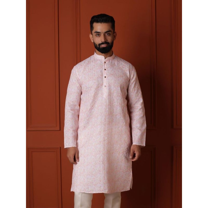 Lightpole Designer Pink Ethnic Motifs Thread Work Cotton Linen Kurta (M)
