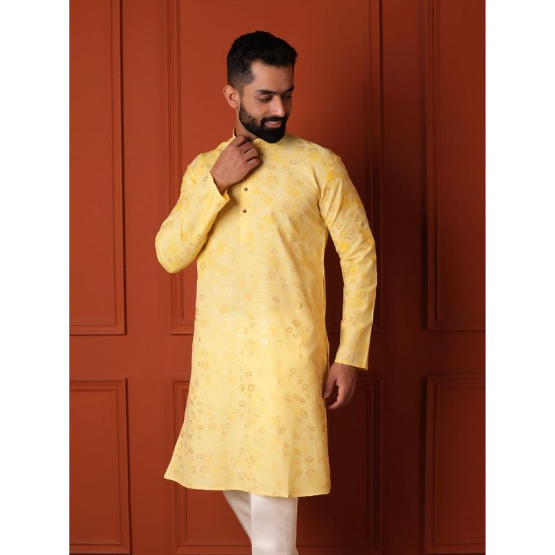 Lightpole Men Ethnic Printed Yellow Kurta (XL)