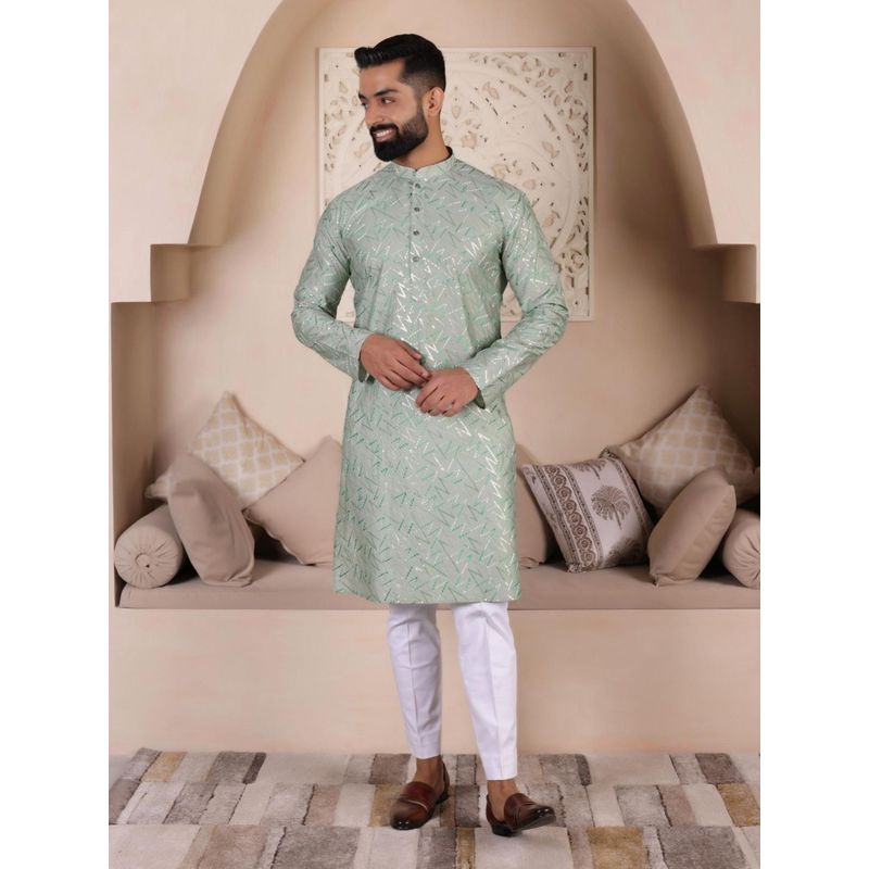 Lightpole Men Ethnic Embellished Green Kurta (M)