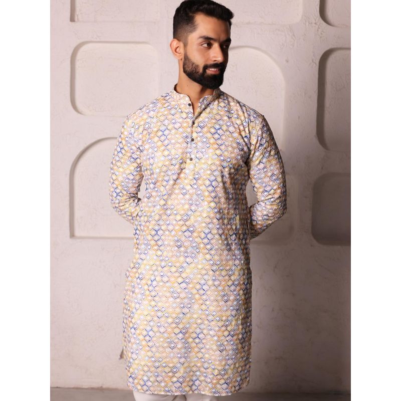Lightpole Men Ethnic Printed Multi Color Kurta (L)