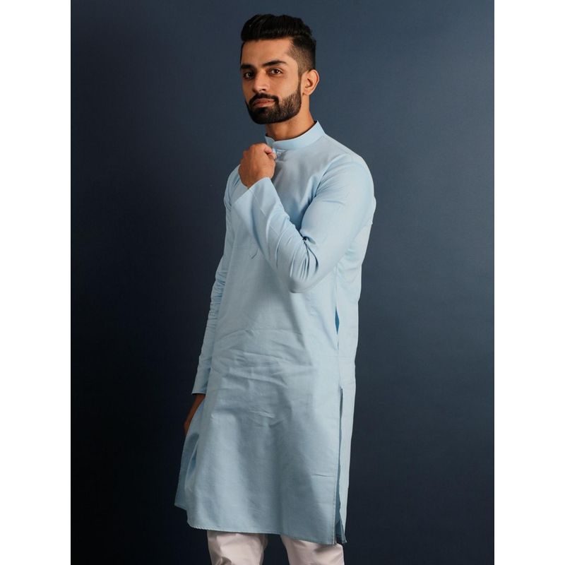 Lightpole Men Ferozi Straight Solid Blue Kurta (S)