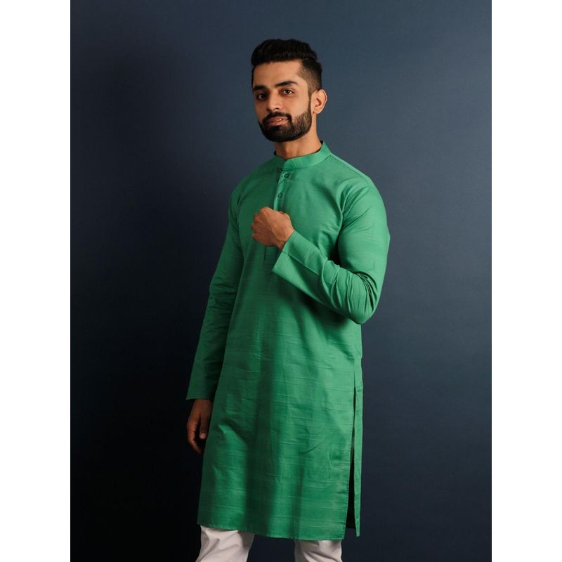 Lightpole Men Pure Cotton Solid Green Kurta (S)