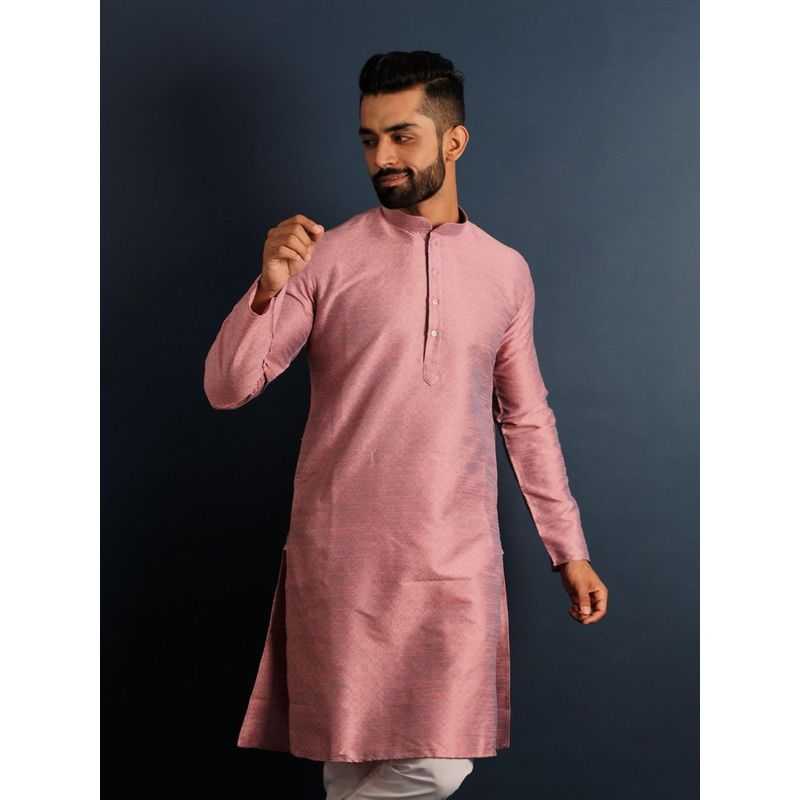 Lightpole Men Pink Dupion Silk Printed Kurta (S)