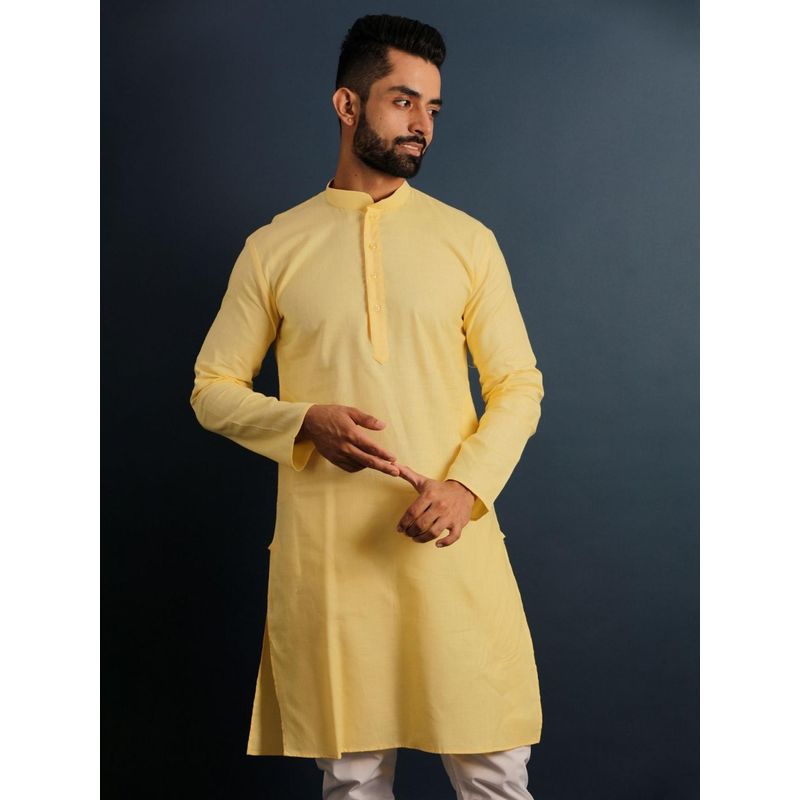 Lightpole Lemon Yellow Solid Kurta for Men (S)