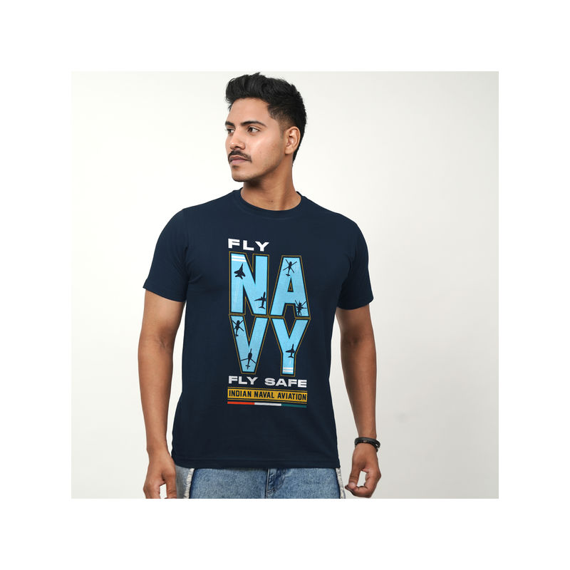A47 Indian Naval Aviation Fly Navy Fly Safe Navy Blue Regular Fit T-Shirt (M)