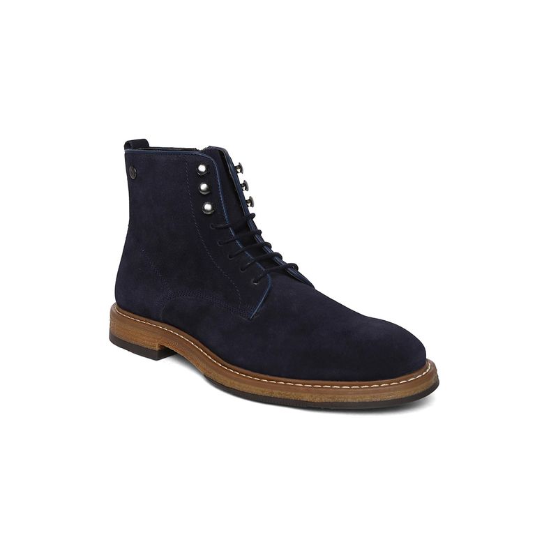 MASABIH Navy Genuine Suede Leather Lace Up Boots for Men with Zip Fastening (EURO 45)