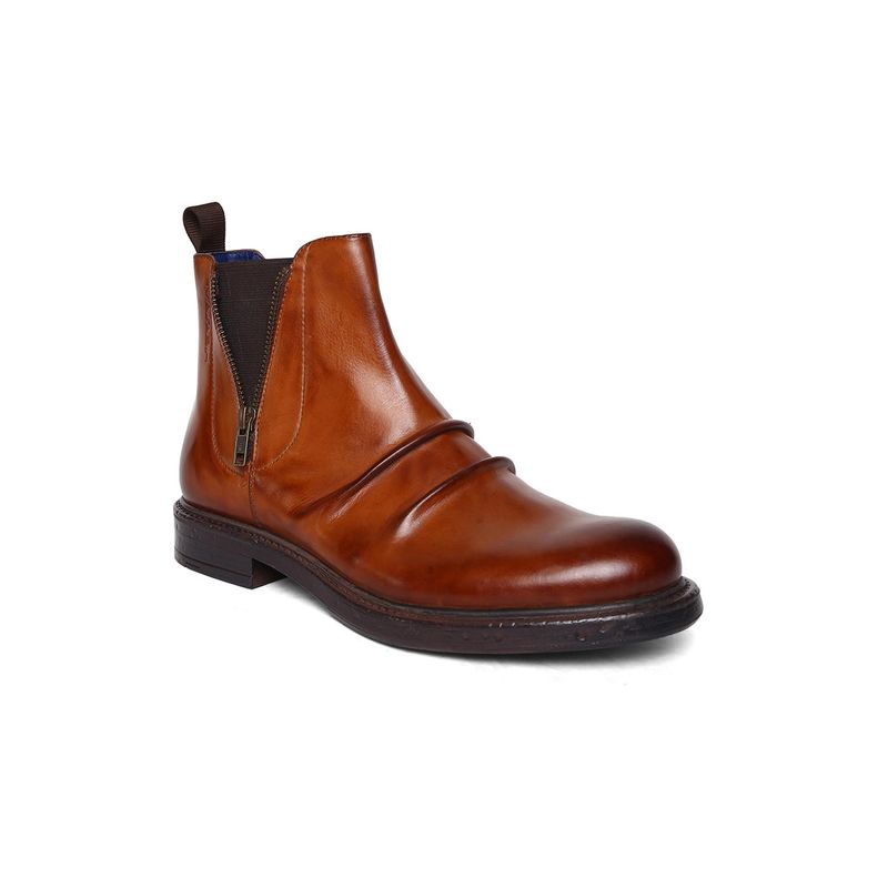 Buy MASABIH Genuine Leather Tan Casual Chelsea Boots with Zipper