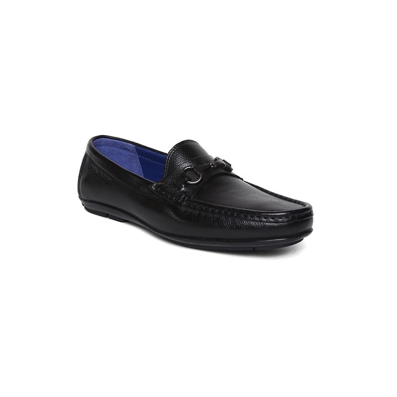 MASABIH Genuine Milled Leather Black Moccasin Shoes with Saddle Ornament for Men (EURO 40)
