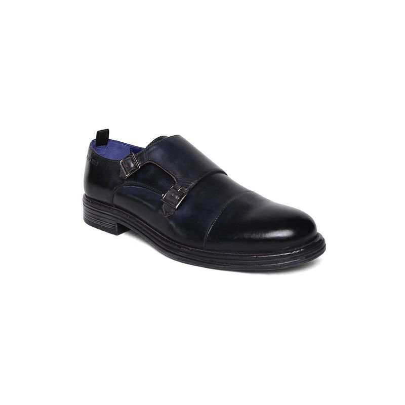 MASABIH Genuine Leather Black Double Buckle Monk Shoes for Men (EURO 40)