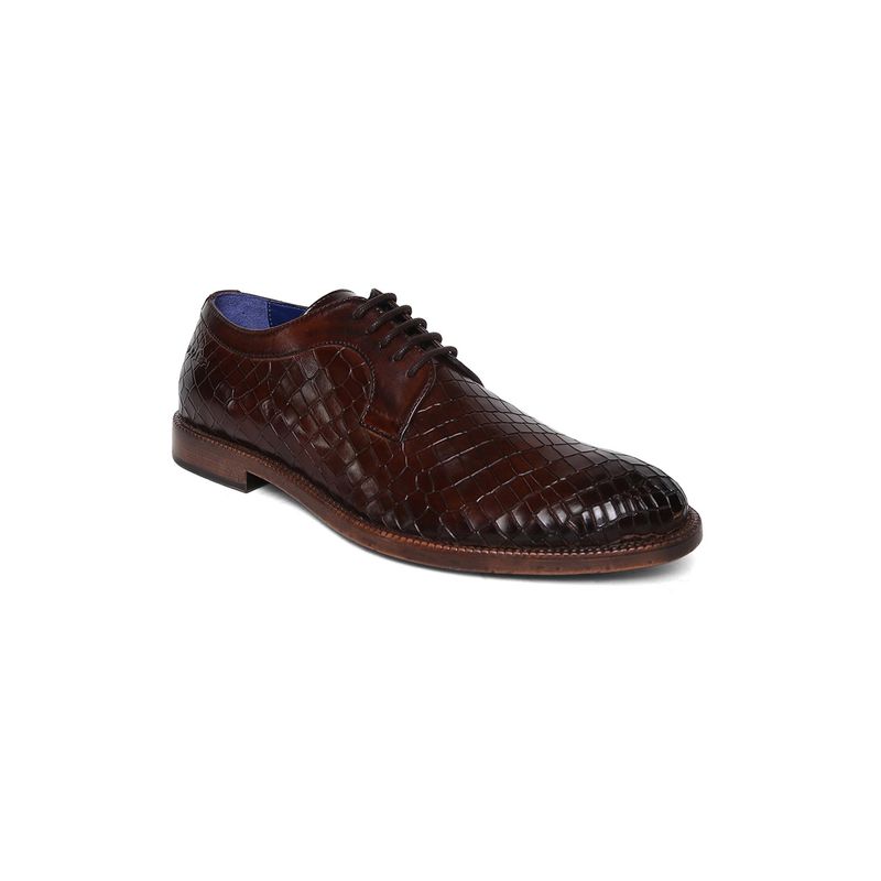 MASABIH Genuine Leather Brown Textured Casual Derby Lace Up Shoes for Men (EURO 40)