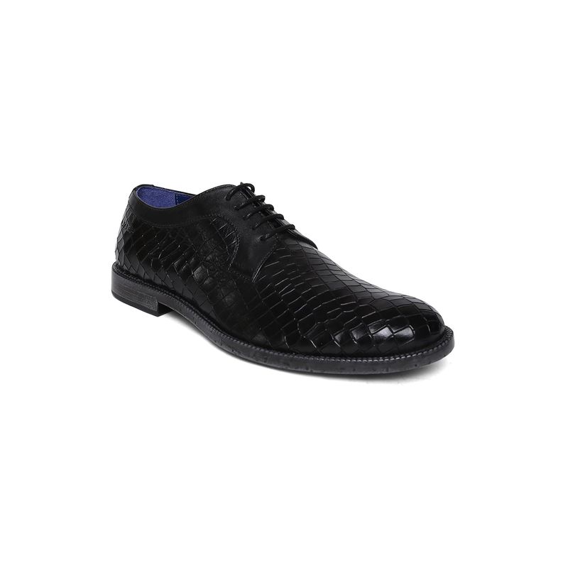 MASABIH Genuine Leather Black Textured Casual Derby Lace Up Shoes for Men (EURO 41)