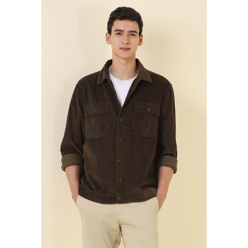 Allen Solly Men Brown Relaxed Fit Textured Full Sleeves Casual Shirt (38)