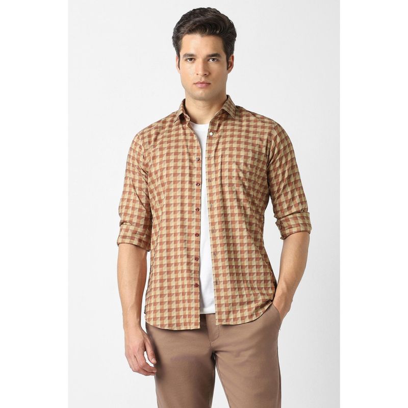 Van Heusen Men Beige Check Full Sleeves Formal Shirt (39)