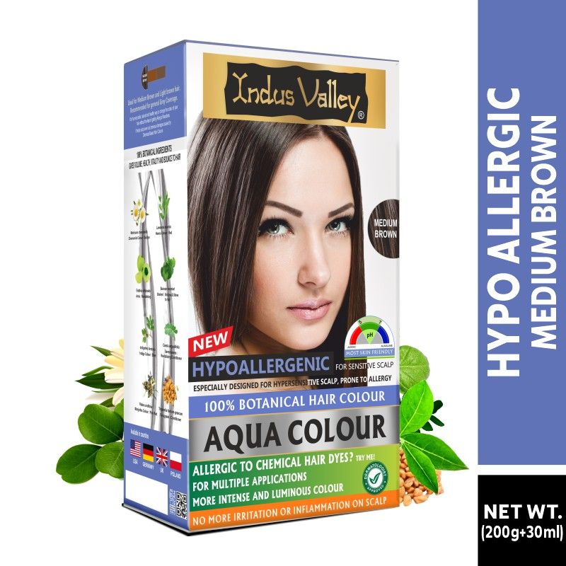 Indus Valley Hypo Allergic Aqua 100% Botanical Hair Colour - Medium Brown