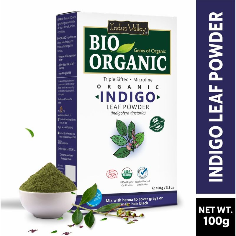 Indus Valley Bio Organic Indigo Powder, 100% Organic Natural Hair Coloring & Arrests Early Greying