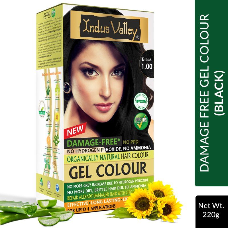 Indus Valley Gel Color for Hair- 100% Damage-Free- No Hydrogen Peroxide- No Ammonia - Black 1.0