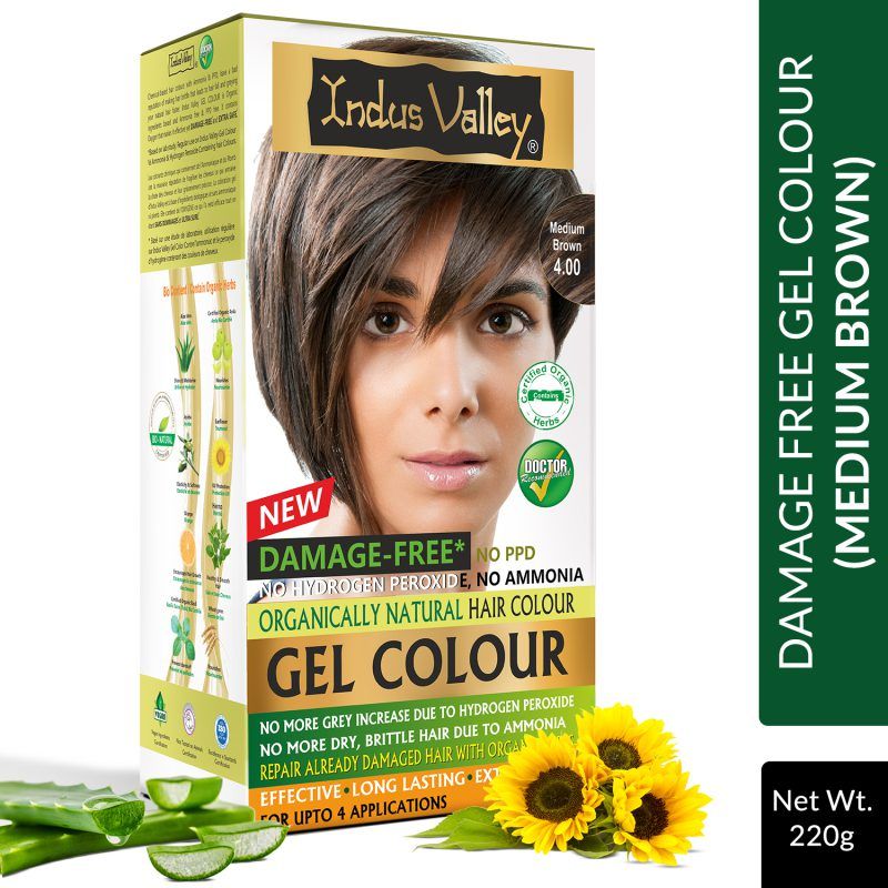 Indus Valley 100% Damage-Free Hair Color Gel - No Hydrogen Peroxide, No Ammonia - Medium Brown
