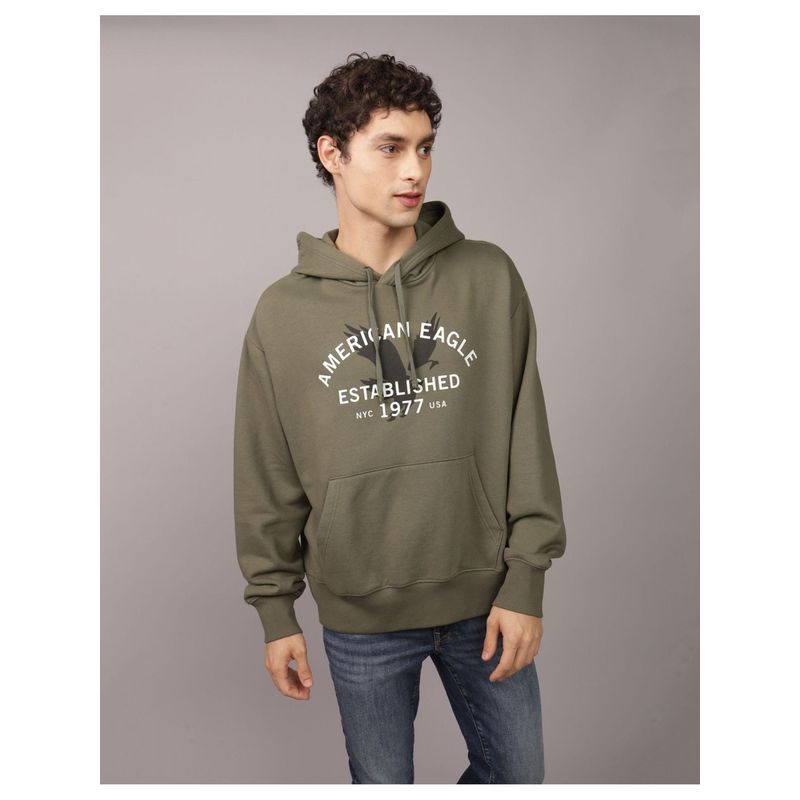 American Eagle Men Green Logo Graphic Hoodie (XS)