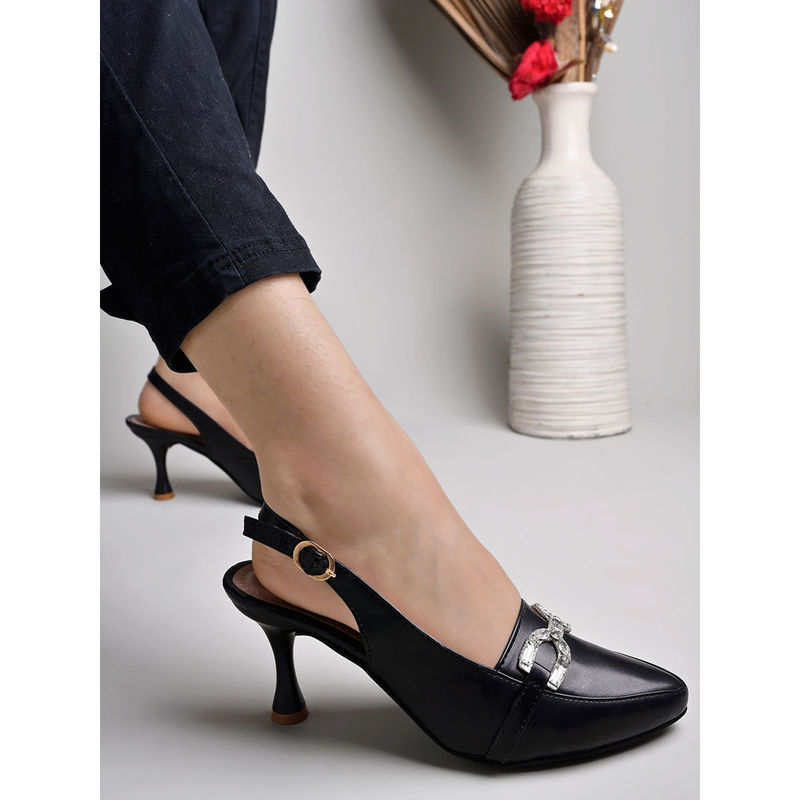 Shoetopia Classy Slingback Black Pumps for Women & Girls (EURO 39)